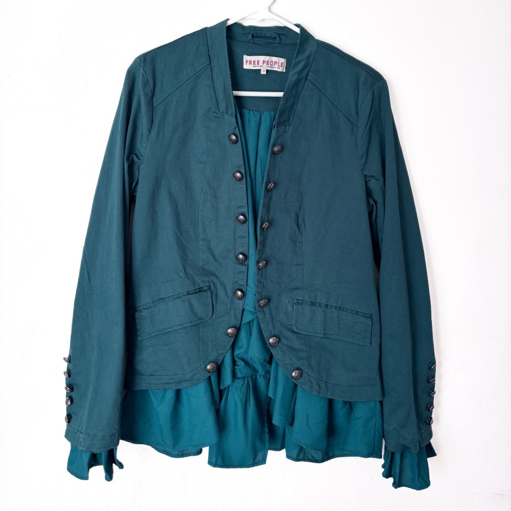 Free People Ruffle Romance Blazer in Deep Teal Size M - Picture 6 of 6